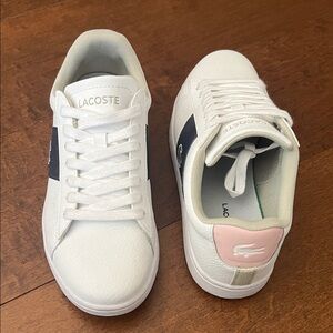 Lacoste White Sneakers with Pink and Navy Blue Accents